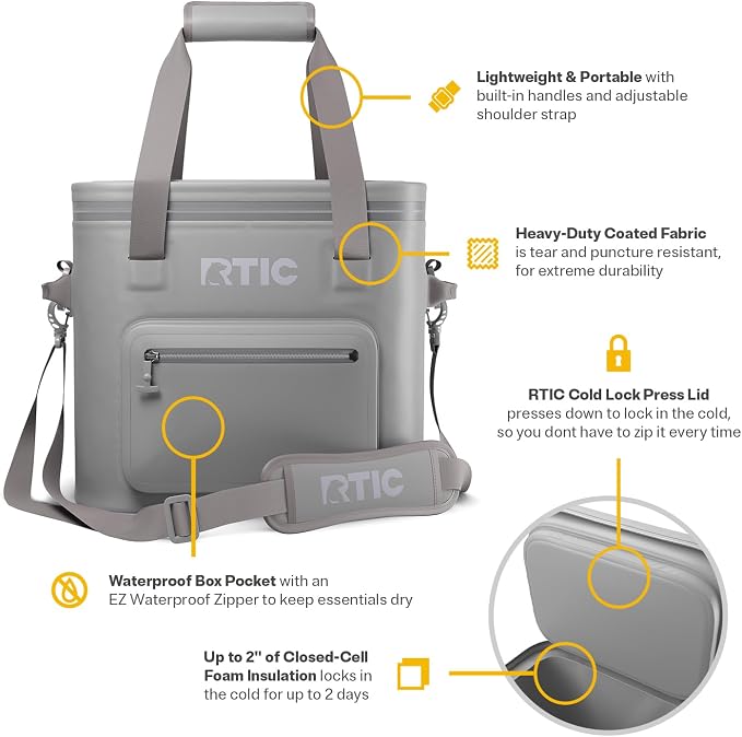 RTIC Ultra-Tough Soft Cooler Pro, Insulated, Waterproof, Leak Proof, Portable Floating Bag for Beverage, Drink, Lunch, Outdoor, Beach, Car, Camping, Picnic, Fishing, Boat