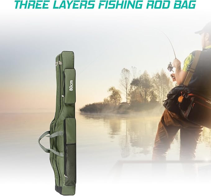 Fishing Rod Case with Fishing Tackle Box Portable Folding Rod Case Pole Reel Storage Bag Gears Organizer (80CM)