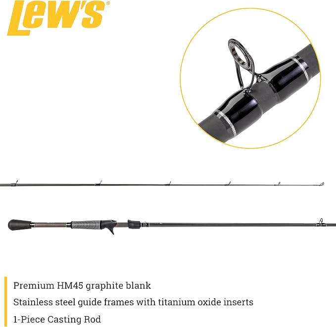 Lew's TP2 Casting Fishing Rod, Worm/jig Model, 7-Foot 2-Inch, 1-Piece HM45 Graphite Rod with Heavy Power and Fast Action, Winn Dri-Tac Split-Grip, SoftTouch Reel Seat, Black/Gray