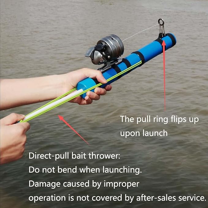 Catapult Fishing Rod, Compact Slingcaster Fishing Rod, Slingshot Reel Adjustable Latex Tuberocket Launcher Fishing Pole, High Elasticity Casting Tool for Freshwater & Saltwater Fishing Travel Hunting