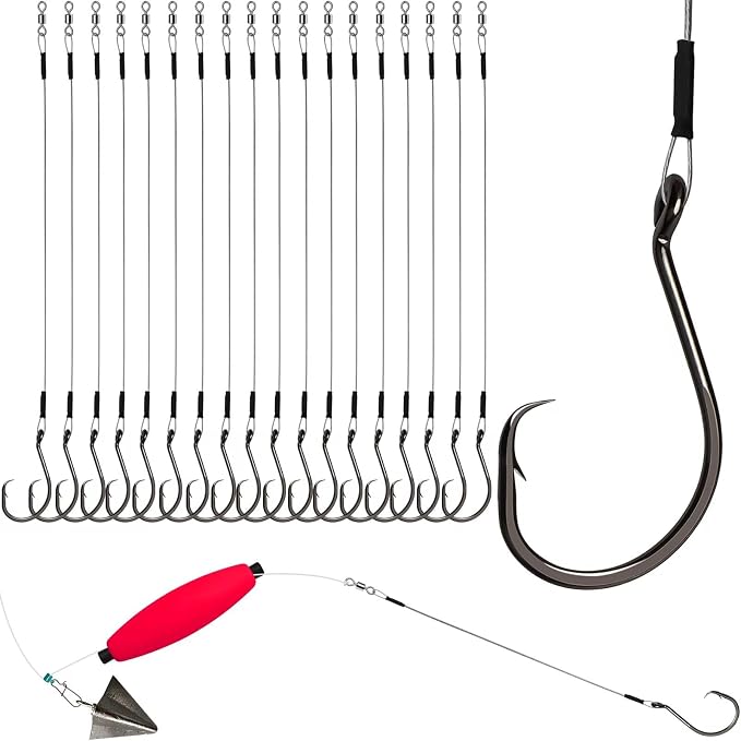 Dovesun 30PCS/20PCS Circle Hooks Fishing Pre-Rigged Catfish Rig for Saltwater Freshwater Catfish Hooks with Wire Leader 2/0 4/0 6/0 8/0 10/0