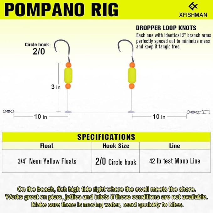 Pompano-Rigs-for-Surf-Fishing-Saltwater-Gear with Double Circle & Wide Gap Hook-6-Pack Surf Fishing Tackle