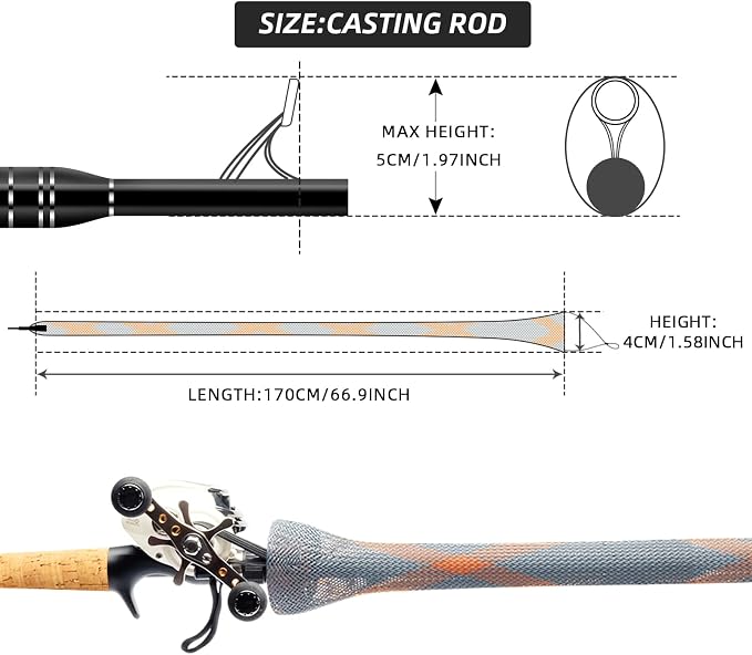 SF Fishing Rod Sock Fishing Rod Sleeve Rod Cover Braided Mesh Rod Protector Pole Gloves Fishing Tools for Spinning Fishing Rod,Casting Rod,Musky Rod, Ice Rod, Fly Rod, Spey Rod