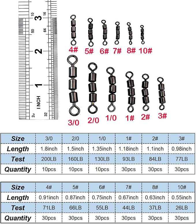 10-30pcs High Speed 3 Roller Swivels 3 Bead Rolling Chain Swivel Fishing Line Lure Connector 12 Sizes