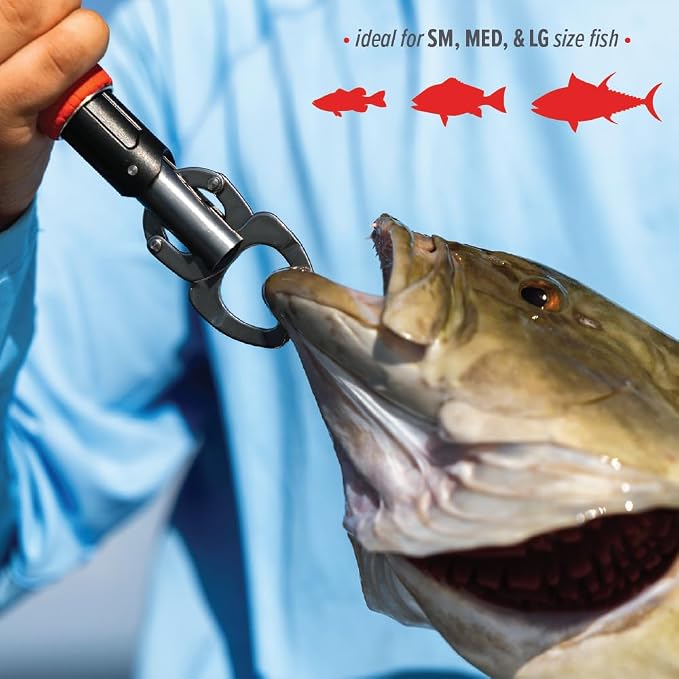 Bubba Fish Lip Grabber, Non-Slip Handle, Easy Reach Trigger, Analog Fish Scale, Marine Rated Stainless Steel for Freshwater and Saltwater Fishing