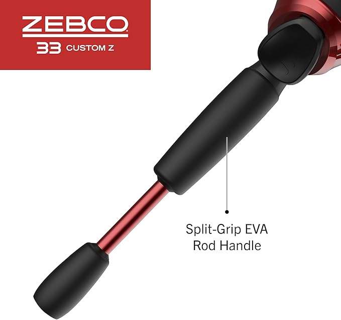 Zebco 33 Custom-Z Spincast Reel and 2-Piece Fishing Rod Combo, 6-Foot Fiberglass Rod with Split-Grip EVA Handle, Quickset Anti-Reverse Fishing Reel with Bite Alert