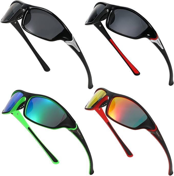 TOODOO 4 Pairs Men Polarized Sunglasses with UV Protection Driving Glasses Sports for Sport Outdoor Activities