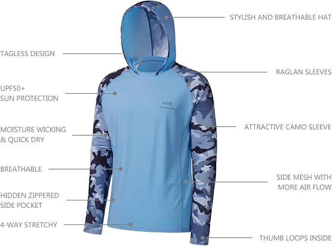 BASSDASH Men’s UPF 50 Performance Fishing Shirt Cooling Hoodie Camo Long Sleeve FS17M