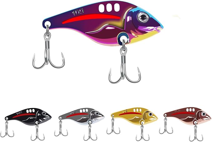 VIB Metal Lures Zinc Alloy Fishing Blade Spinner Bait with Treble Hooks Fishing Spoons Lures Pack of 5