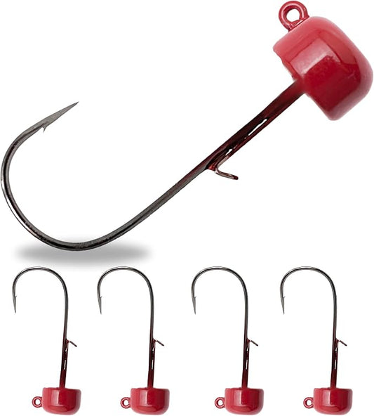 Reaction Tackle Tungsten Mushroom Head Jig Heads, Ned Rig Shroom Jigs for Finesse Bass Fishing, Stand Up Bait with Weedless and EWG Hook Options (5-Pack)