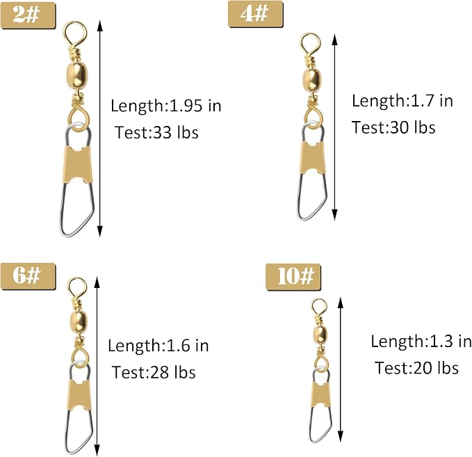 AGOOL Fishing Swivels Snaps, 60/120pcs Barrel Swivels with Nice Snaps Gold High Strength Solid Rings Line Lures Connector Fishing Tackle Accessories