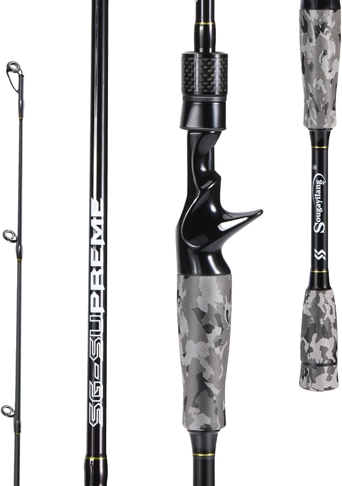 Sougayilang Fishing Rod - Medium 2Pc Graphite Composite Blank Spinning & Casting Rod, Camouflage EVA Grip, Smooth Transition Fishing Pole