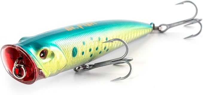 Dr.Fish Popper Saltwater Fishing Lures, 4/5.5 Inches GT Popper VMC Treble Hooks Surf Fishing Lures for Bass Striper Pike Salmon Offshore