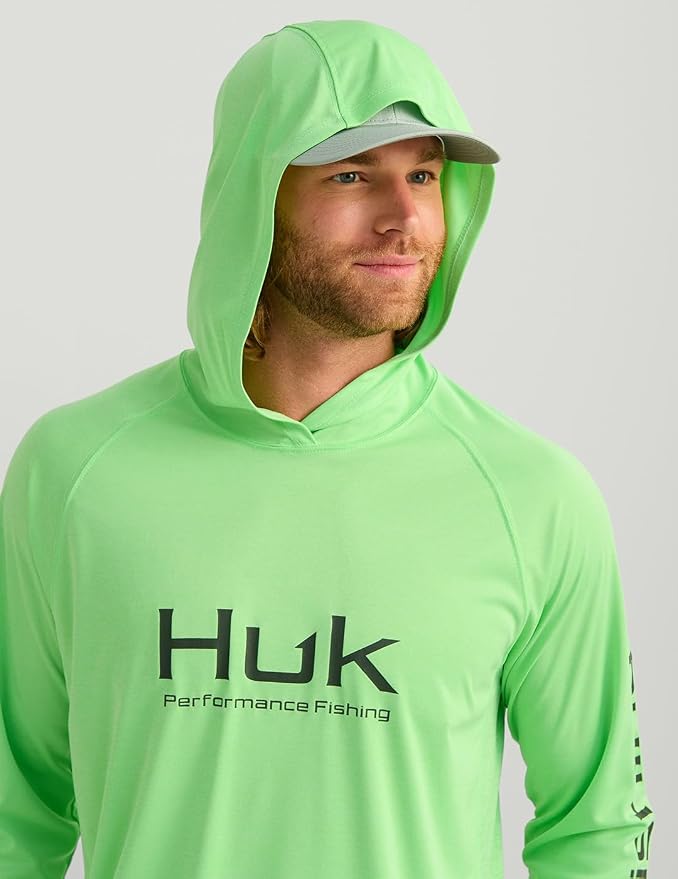 HUK Mens Pursuit Vented Long Sleeve Hoodie, Fishing Shirt with Hood