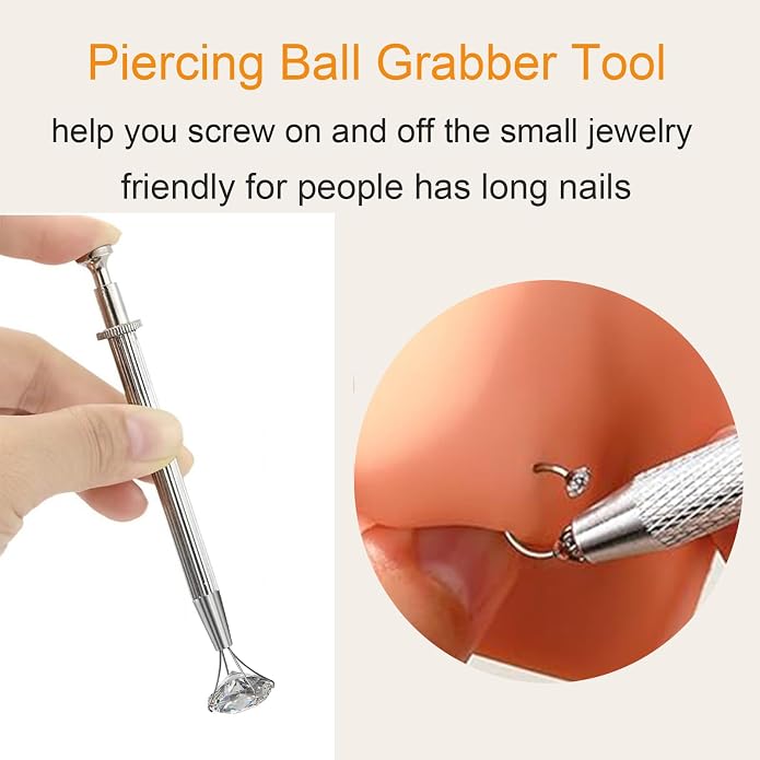 MODRSA 20g 16g 18g Piercing Taper Internal Threaded Piercing Taper Insertion Threader Tool Threadless Jewelry Changing Tool Horseshoe Nose Ring Labret Earring Studs Applicator Piercing Ball Grabber