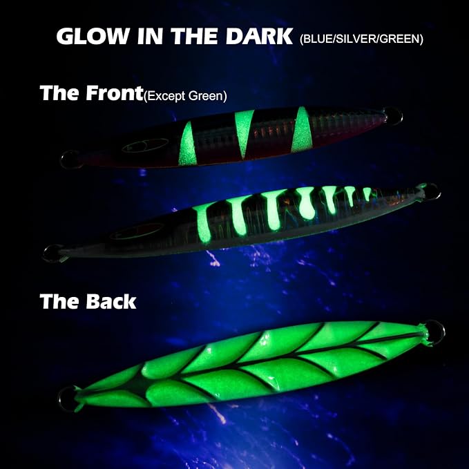 Goture Slow Pitch Jigs, Glow Flat Fall Jig Fishing Lure with Double Assist Hooks and Swivel, Fishing Jigs Saltwater 40g-250g Deep Sea Fishing Jigging Lures for Tuna,Dogtooth Tuna, Yellowtail,Kingfish