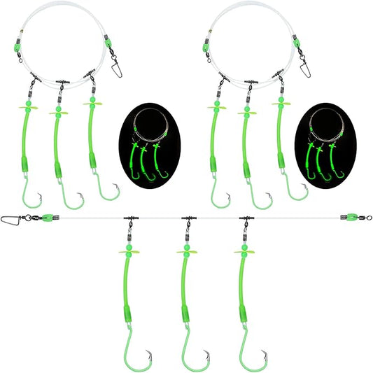 Pre-Rigged Deep Drop Saltwater Rigs – Glow Tubes, Hooks, Beads & Spinner Blade – 6/0 8/0 Circle Hooks for Snapper/Grouper/Tilefish (3/6 Hooks)