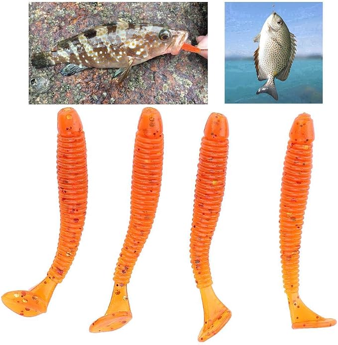 Tbest 50 Pcs 5cm Soft Fishing Lures, Plastic Fishing Bait T-Tail Grub Worm Baits Fish Tackle Accessory 9 Colors