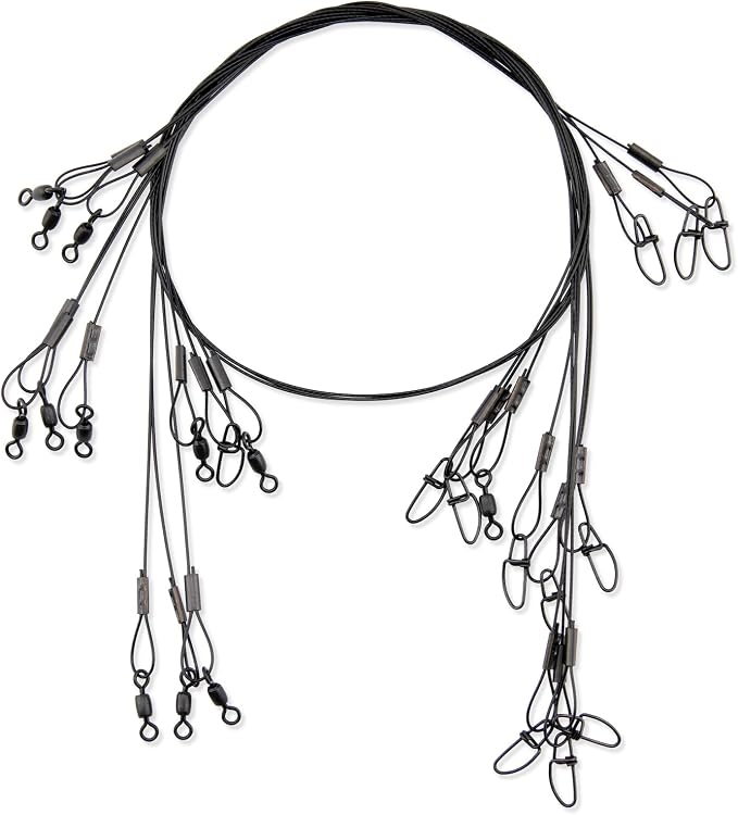 AFW Surflon Fishing Leaders – Black Nylon Coated Stainless Steel Wire, Swivel & Snap, 3 Pack, Variety Pack – Strong Leader Line for Catfishing & Toothy Game Fish