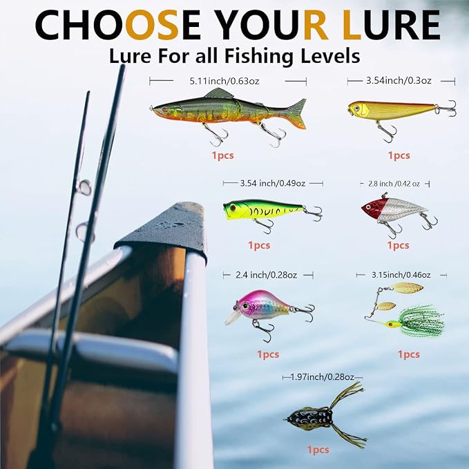 Fishing Lures Kit Set, Baits Tackle Including Crankbaits, Topwater Lures, Spinnerbaits, Worms, Jigs, Hooks, Tackle Box and More Fishing Gear Lures for Bass Trout