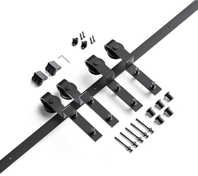 EaseLife 6.6FT Bypass Double Sliding Barn Door Hardware Kit,Single Track, Slide Smoothly Quietly, Easy Install (6.6FT Track Kit for Double 45" Wide Door)