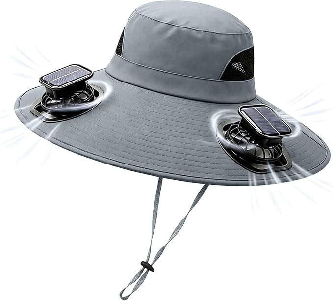 Solar Powered Fan Hat for Men Women Wide Brim Hat with 2 Fans UPF 50+ Outdoor Fishing Beach Sun Hat