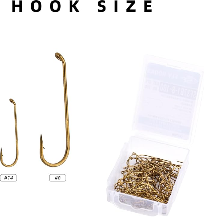 SF Fly Tying Hooks Ultra Sharp High Carbon Steel for Nymphs Wet Traditional Dry Streamers Eggs Jig Poppers Emergers Terrestrial Flies with Mini Box 100Pcs