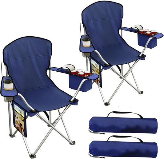 VTOY Folding Camping Chairs Durable 600D Oxford, Portable Outdoor Chair with Cooler Pouch, Cup Holder & Storage Pocket for Camping, Beach, Fishing