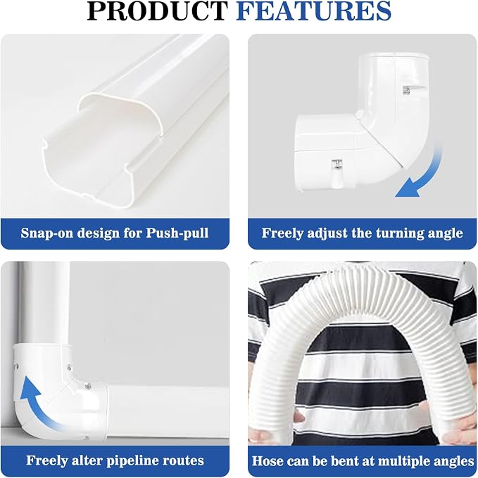 LyPrem 2025 Upgraded 16.5Ft Mini Split Line Set Cover 4" PVC Line Cover Kit for Mini Split and Central Air Conditioner & Heat Pump(Adjustable 90° Elbow for Easy Installation)