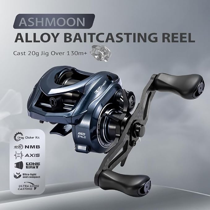 Soloking ASHMOON Baitcasting Reel 12+1BB Alloy Fishing Reel, Ultralight Baitcaster Reel, Super Smooth with 14.9 LB Carbon Fiber Drag,5.4-7.1Gear Ratio, Low Profile for Bass/Sea/Freshwater Fishing