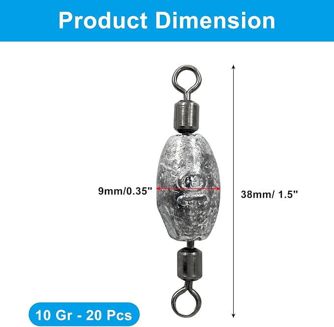 Uenhoy Fishing Weights Inline Trolling Fishing Sinker Tackle with Inner Swivels, Oval Drop Casting Fishing Weight Sinkers