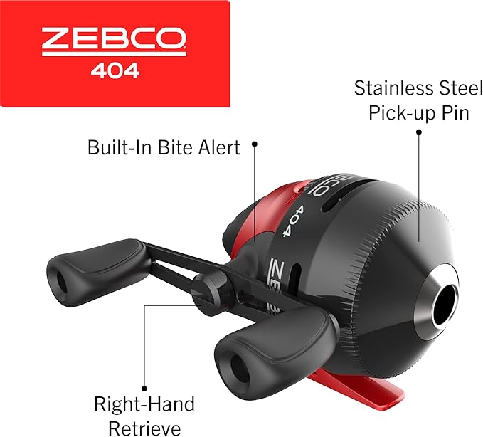 Zebco 404 Spincast Reel and Fishing Rod Combo, 5'6" 2-Piece Durable Fiberglass Rod with EVA Handle, Quickset Anti-Reverse Reel with Built-in Bite Alert, 28-Piece Tackle Pack,Black/Red