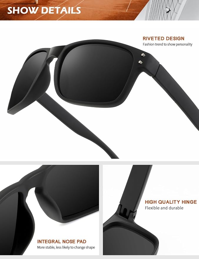 KALIYADI Polarized Sunglasses for Men and Women Vintage Style Sun Glasses for Fishing Running Driving with UV Protection