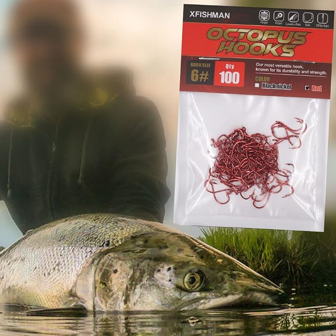 Octopus-Hook-Fishing-Beak-Circle-Hooks-Freshwater-Red-Black-100-50 Pack