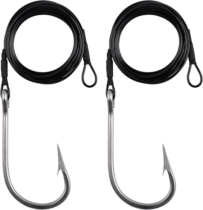Fishing Shark Rigs Surf Fishing Stainless Steel Cable Leader Wire with Tuna Shark Hooks Saltwater Fishing Deep Sea Hooks Big Fish Shark Leader Rig