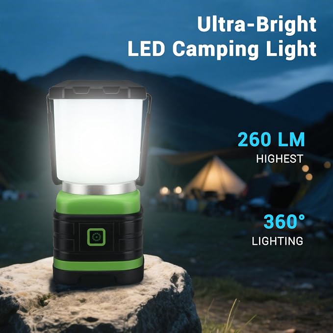 EXTRASTAR 2 PCS Camping Lantern, Lanterns for Power Outages, 260 Lumen max, 2 Flash Modes, Battery Powered Camping Gear for Camping, Hiking, Fishing, Hurricane, Storm, Outage,