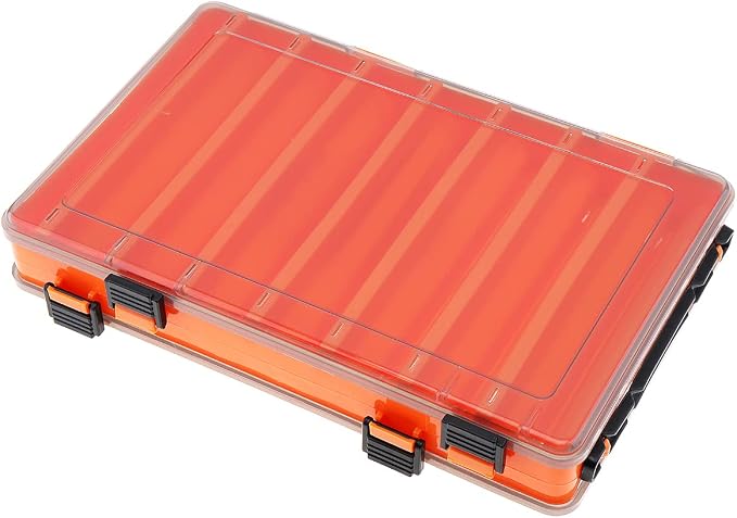 Double Sided 14 Compartments Fishing Tackle Boxes Fishing Lure Box Organizer, Fishing Bait Tackle Storage Case, Container Box for Jewelry Beads Earring Hook (Orange)