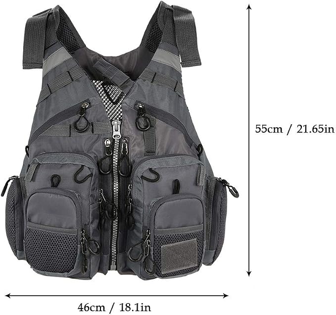 JKSPORTS Fly Fishing Vest - Fishing Safety Life Jacket for Swimming, Sailing, Boating, Kayak - Floating Multifunction Breathable Backpack for Men and Women - Adjustable, Grey/Green/Red/Blue