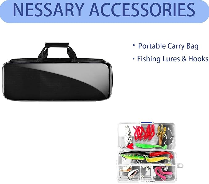 Telescopic Fishing Rod and Reel Combo, 2PCS 5.9FT Collapsible Fishing Pole Set with Pre-Loaded Spinning Reel Lures and Carrier Bag, Saltwater Freshwater Fishing Gear for Adults