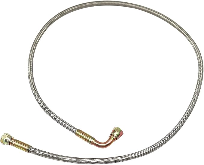GXARTS 48" Billet Steel Braided Turbo Oil Feed Line Remote Turbocharger 551871 Length 4AN 90 Degree Straight Hose PTFE Line and Hose End Pressure
