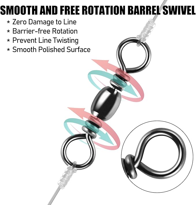 Alwonder 100-Pack Fishing Barrel Swivels, High Strength Stainless Solid Ring Brass Barrel Swivel with Black Nickel Coating, Rolling Fishing Swivels Tackle Line Connector Saltwater Freshwater
