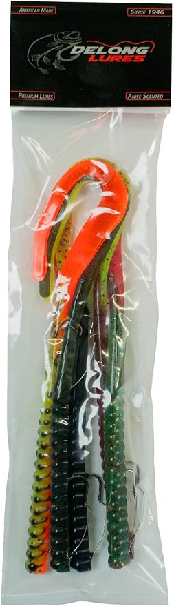 Delong Lures Fishing Lures Bass Set, 10" Pre-Rigged Weedless Swim Bait, Twister Tail Bass Fishing Lures, Extra Durable Soft Plastic Baits for Freshwater - 5 pcs Bass Baits and Lures Pack, Made in USA