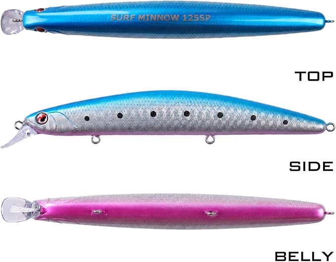 LITTMA California Surf Fishing Lures Saltwater Jerkbait Crankbait Surf Minnow 110/125 - Metallic Sardine Super Glow & Pearl Pink Belly Glow Lures for Halibut & Striper Fishing