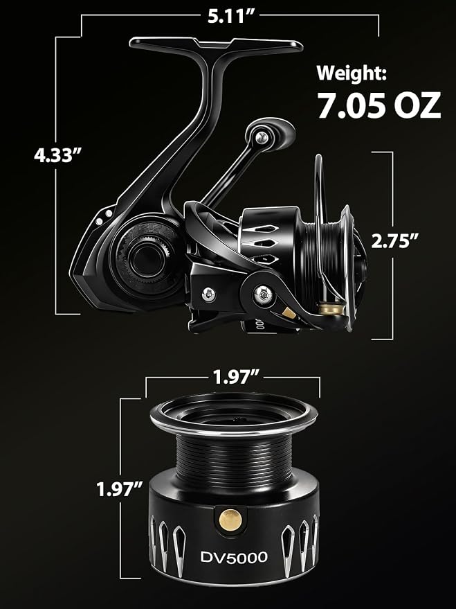 Jenseits Lightweight Spinning Fishing Reel, Sealed Carbon Fiber Up to 20 LB Max Drag, 5+1/6+1BB for Freshwater, 5.2:1 Gear Ratio,CNC Aluminum Spool,1000 Perfect for Ice Fishing, 2000-5000 Series