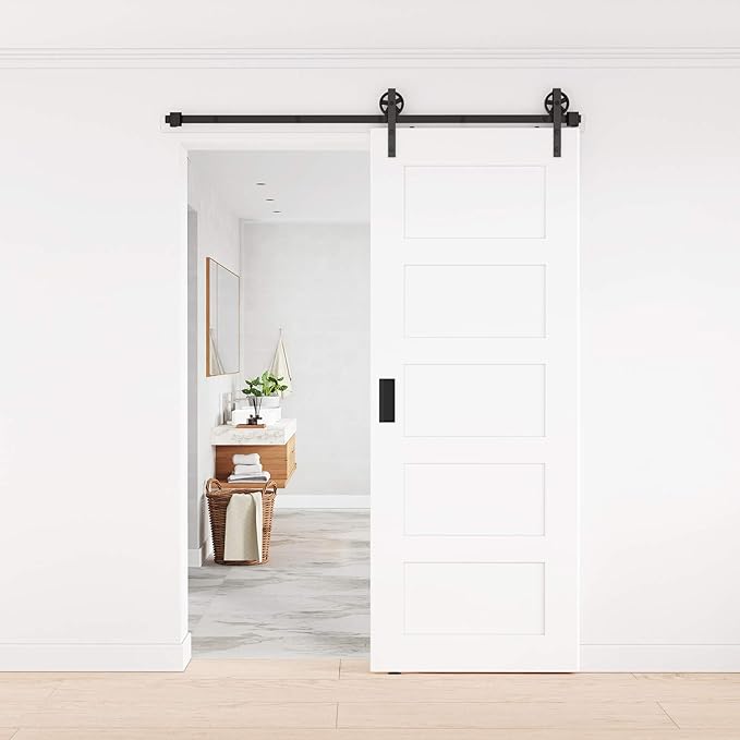WINSOON Black Antique Hangers Rollers Kit Include Floor Guide/Door Stoppers/Screw/Anti-Jump Block, Sliding Barn Door Hardware Hangers Rollers 2pcs (J Shape Bending Design)