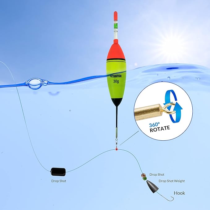 QualyQualy Lighted Fishing Slip Bobber 4-5Pcs Wood/EVA Fish Float + 8-10Pcs Glow Sticks, Night Fishing Light Up Slip Bobber for Crappie Bass Panfish Catfish Walleye