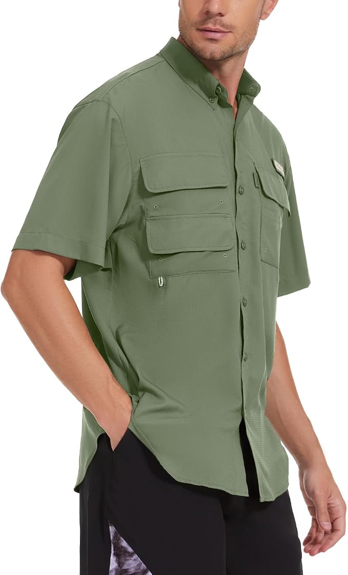 Bassdash UPF 50 Men’s Fishing Dress Shirt Button Down Woven Short Sleeve Outdoor