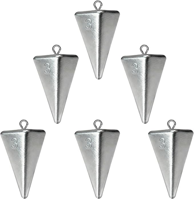 Pyramid Sinkers Assorted Weights 2oz 3oz 4oz, Lead Surf Fishing Sinkers for Saltwater Beach Bottom Fishing (5-8 Pack)