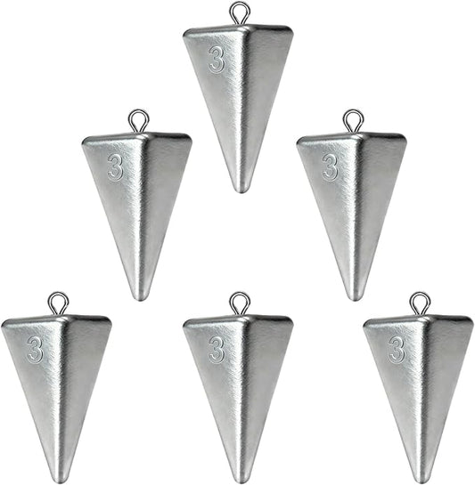 Pyramid Sinkers Assorted Weights 2oz 3oz 4oz, Lead Surf Fishing Sinkers for Saltwater Beach Bottom Fishing (5-8 Pack)