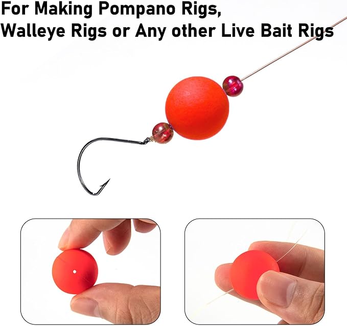 Dr.Fish 30 Pack Fishing Rig Float Pompano Floats Foam Floats for Surf Fishing Live Bait Rig Bottom Rig Walleye Crawler Harness
